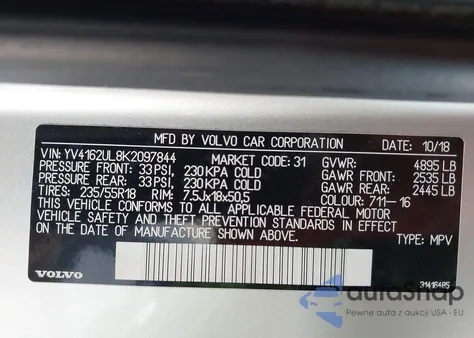 2019 Volvo Xc40 T5 Inscription z USA, uszkodzony, nr VIN YV4162UL8K2097844